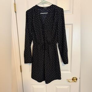 Express Black Portofino Convertible Sleeve Dress with White Dot Print